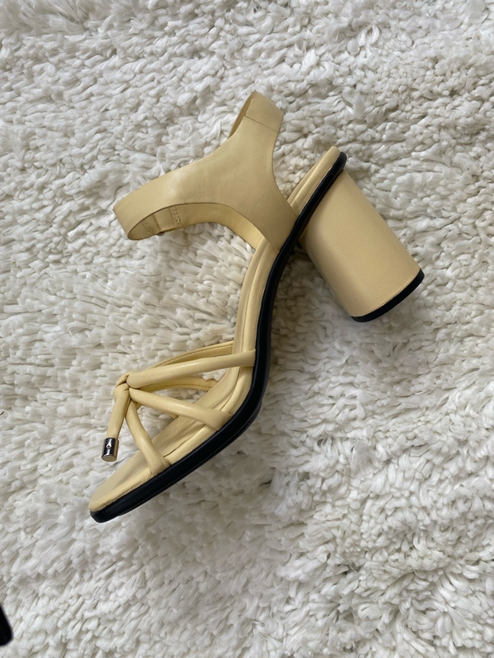 Ecco Pale Yellow Block Heel Sandals with Strappy Knot Detail - Picture 3 of 5